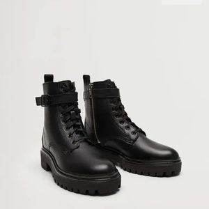 Mango | Shoes | Nwt Mng Mango Black Track Outsole Army Boot Faux Leather  Moto Boot 38 | Poshmark